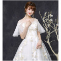 SLS054YC Wedding Party Dresses Illusion O-neck Puff Sleeves Cute Dress Champagne Lace Ball Gown Bridal Wedding Dresses 2019